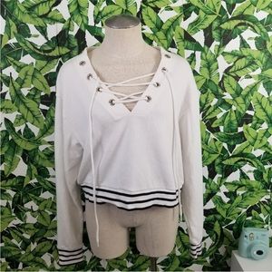 F21 Crop Lace Up Pullover 905